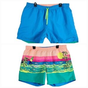 Vtg Chubbies 5.5" Reversible Trunks Shorts Mens 2XL 36-40 Blue Peach Drawstring